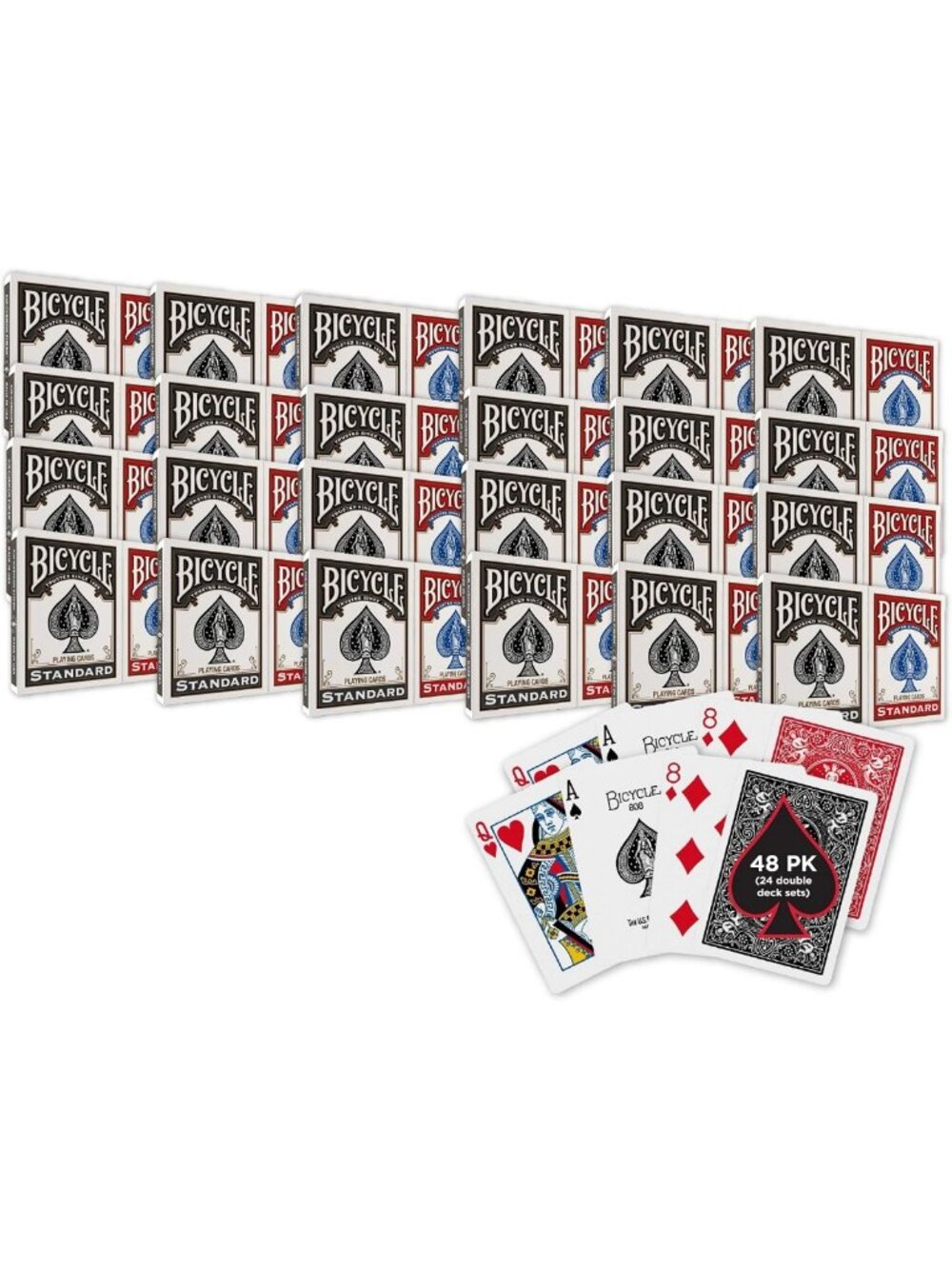 Premium Red & Black Playing Cards - 48pk Standard Index for Poker, Blackjack